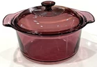 Vintage Corning Ware Cranberry VISIONS Pyrex Glass 3.5L Dutch Oven 11" Casserole