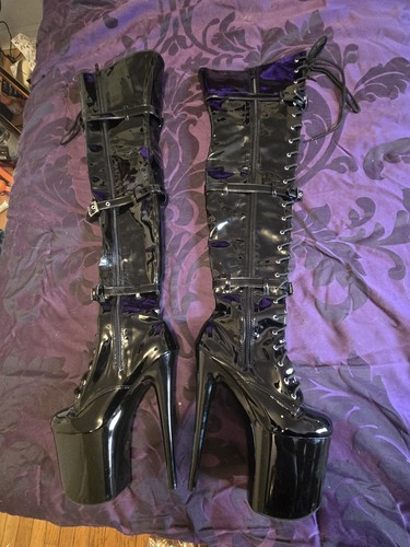 Womens Thigh High Boots Lace Up Belt Buckles Stilettos High Heels Platform Club - Picture 2 of 5