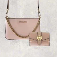 Michael Kors Tasche Crossbody GeldböRse Jet Set Travel Greenwich Rosa Leder NEU