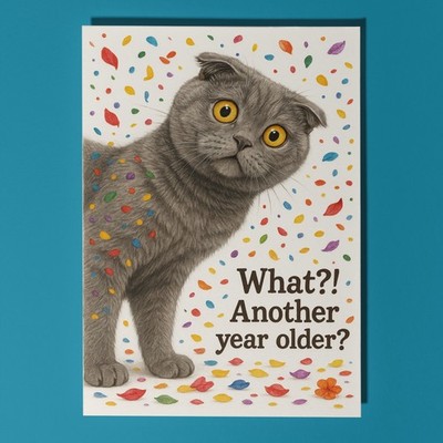 Scottish Fold Cat Don t Look Away Geburtstagskarte & Umschlag - personalisierte Karte