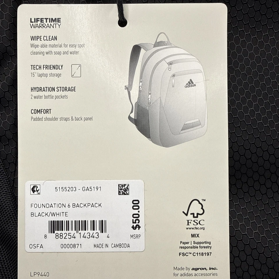Adidas Foundation 6 Backpack - Black and White - New With Tags - Image 4 of 4