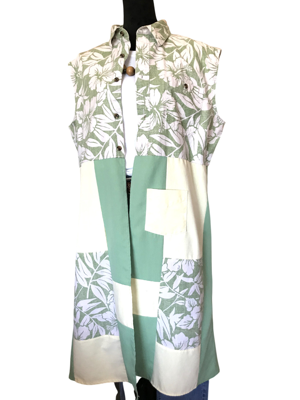 Upcycled Patchwork Boho Duster, Tropical Print La… - image 11