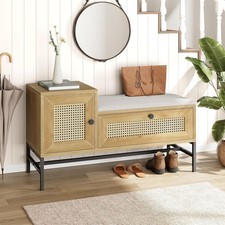 Farmhouse Rattan Wooden Shoe Bench Entryway S...