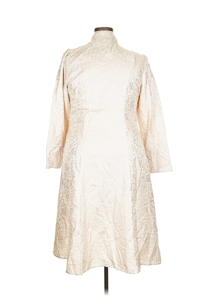 Blazer Chaqueta Plumero J. Peterman Marfil Seda Floral Estilo Mandarín Brocado Talla 18 Foto 3 de 4