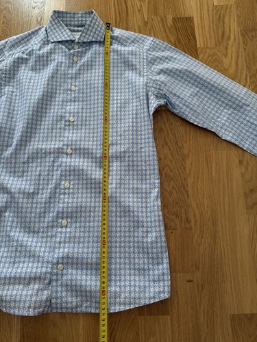 Eton Slim Fit Check Floral Stretch Shirt Pastel Blue Size 38 15 - Picture 12 of 14