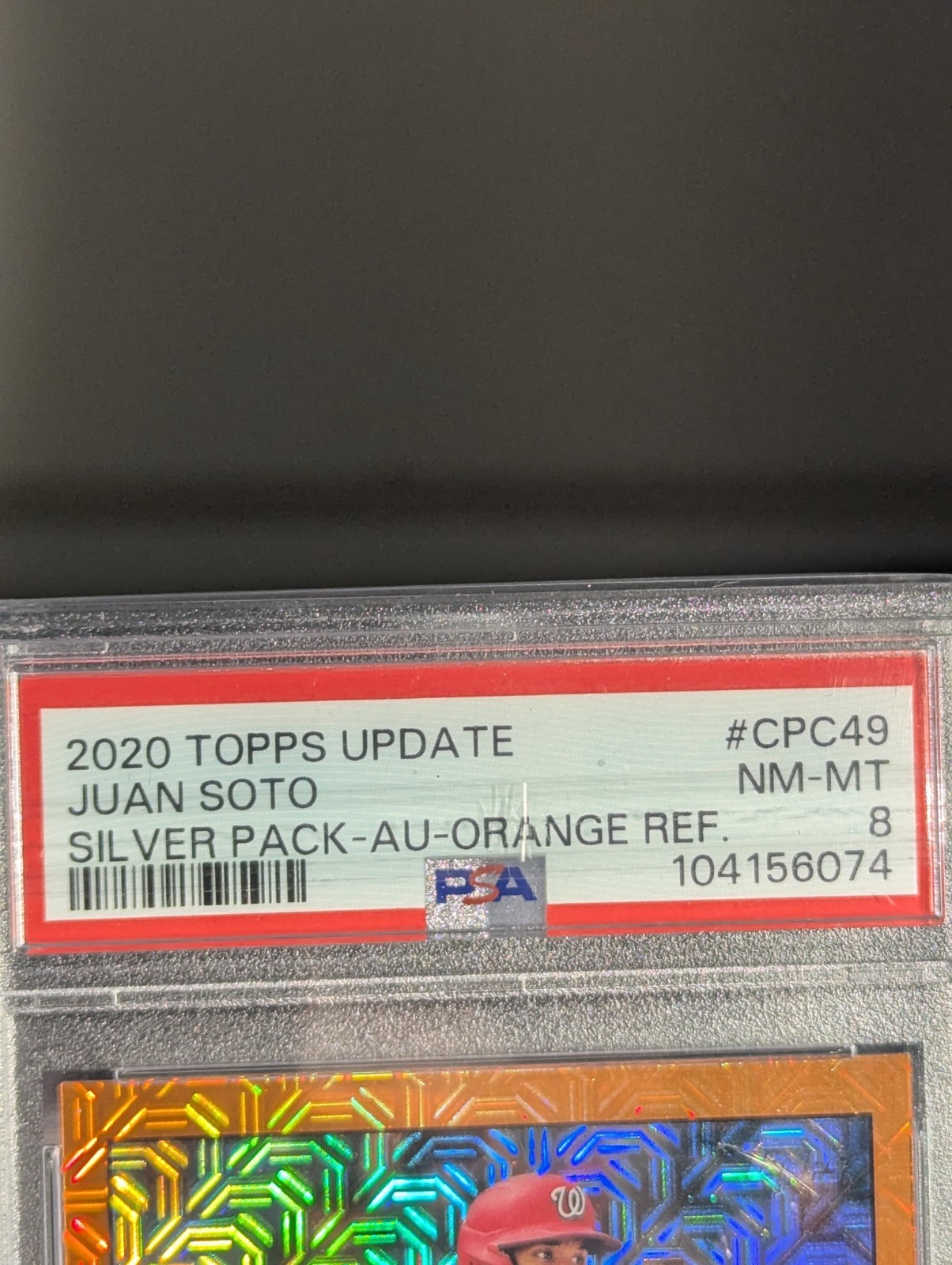 2020 Juan Soto /25 Auto Orange Refractor PSA 8 Silver Pack 1985 Throwback CPC49 view 3