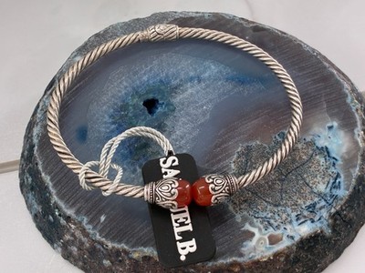 Samuel B Benham Sterlingsilber Bali Scharnier Manschette Armband Karneol orange rot 6