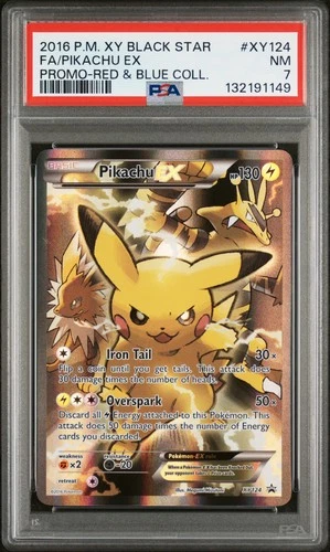 2016 POKEMON XY BLACK STAR PROMO RED & BLUE COLLECTION FULL ART/PIKACHU EX PSA 7