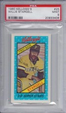 1980 KELLOGG'S # 25 WILLIE STARGELL (HALL OF FAME) PITTSBURGH PIRATES PSA 9 MINT