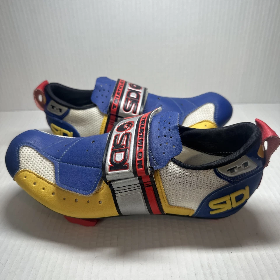 SiDI T-1 自行车铁人三项骑行鞋红色蓝色黄色状况完好,尺寸 40-7.5 — 第 4/4 张图片