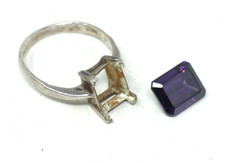 Vintage Sterling Silver Emerald Cut Amethyst Ring 11x9mm about 5 ct  Size 10.5