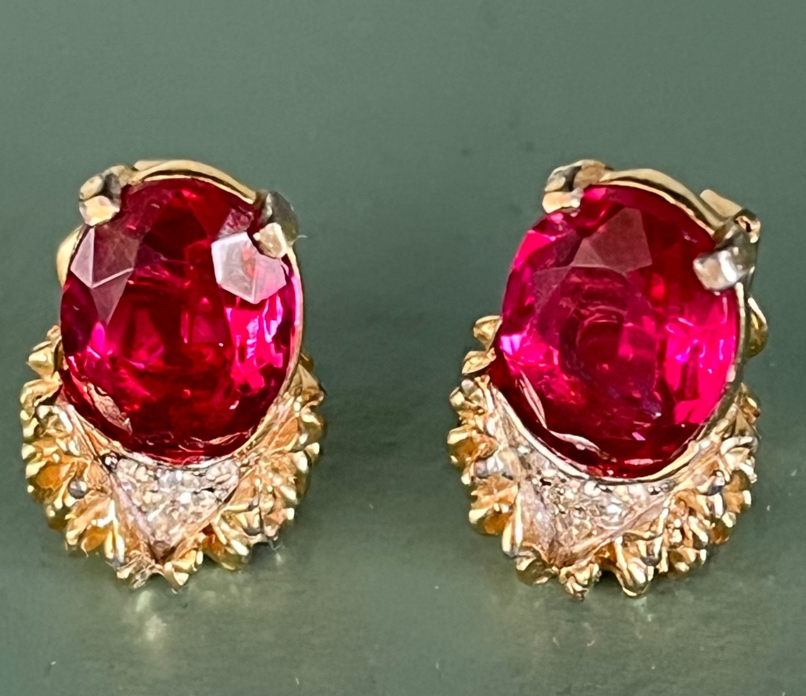 Stunning Heavy Ruby Rhinestone Signed Castlecliff… - image 1