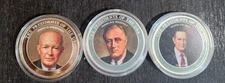2016 US MINT COLORIZED PRESIDENT $1 DOLLAR COINS SET OF 3 ROOSEVELT EISENHOWER