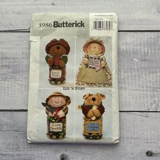Butterick 3986 Sewing Pattern Jar Covers Toppers Cat Bear Pig Dog UNCUT