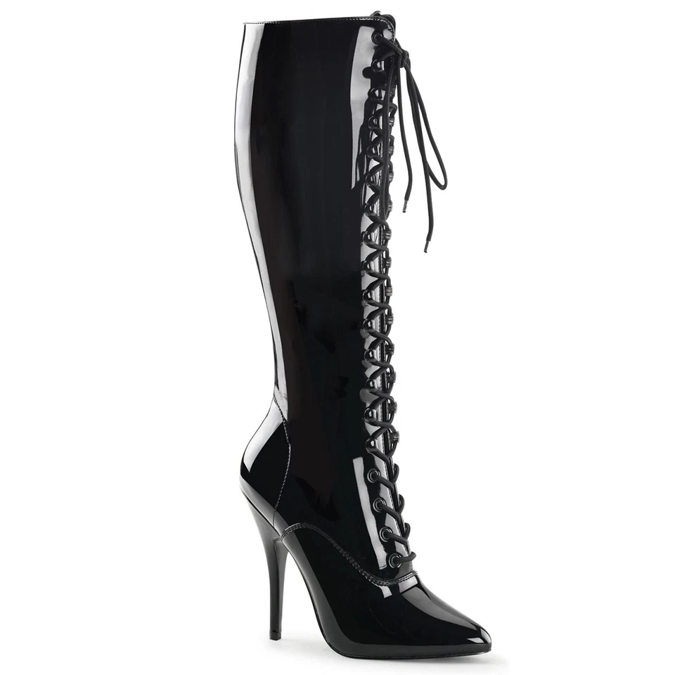 Sale SEDUCE-2020 sexy Pleaser High-Heels Schnürstiefel schwarz Lack Übergröße 43 - Bild 1 von 1