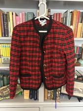 Vintage Pendleton Jacket Womens 10 Red Tartan Plaid Wool Cropped Gold Buttons