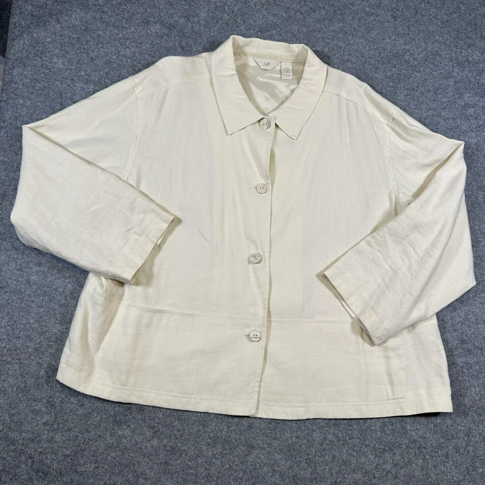 Chaqueta Camisa J. Jill Mujer Grande Marfil Mezcla Lino Forrada Botón Frontal Blazer Foto 2 de 4