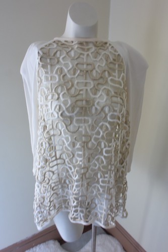 Vintage Mesh Whimsigoth Top XL Open Cream & Gold Swing Oversized Metallic Glam - Picture 9 of 16