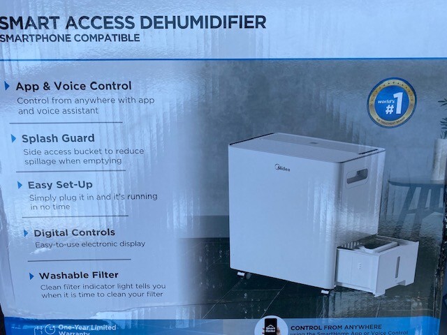 Midea MAD22S1AWWT 22-Pint Smart Access Dehumidifier with Voice