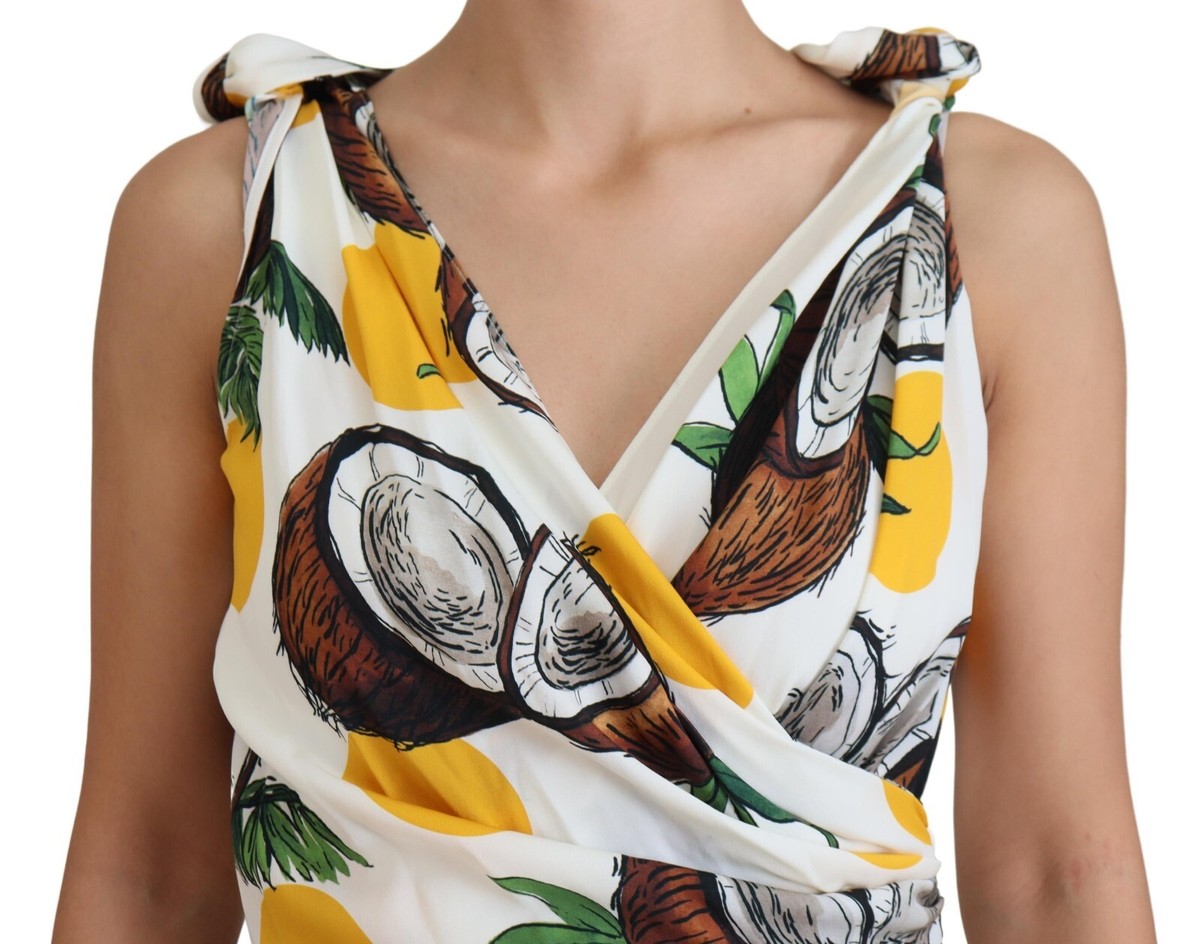 DOLCE & GABBANA Dress Silk White Coconut Print Sheath Mini