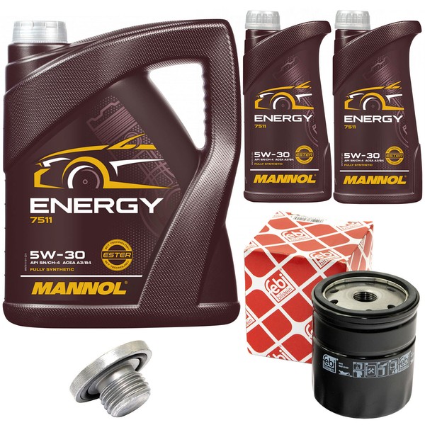MotoröL Set Mannol 5W-30 7 Liter + ÖLfilter + Schraube FüR Opel Frontera B 2.2 D-image