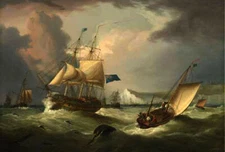 Oil George Webster-Athirty gun frigate of the blue squadron off dover castle in