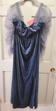 Shein Curve Blue Velvet Ruched Organza Sleeves Renaissance Style Maxi Dress 4XL
