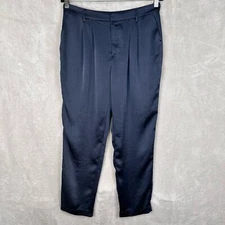 Ramy Brook Pants Womens 8 Navy Pleated Front Cuff Hem Pockets High Rise Office