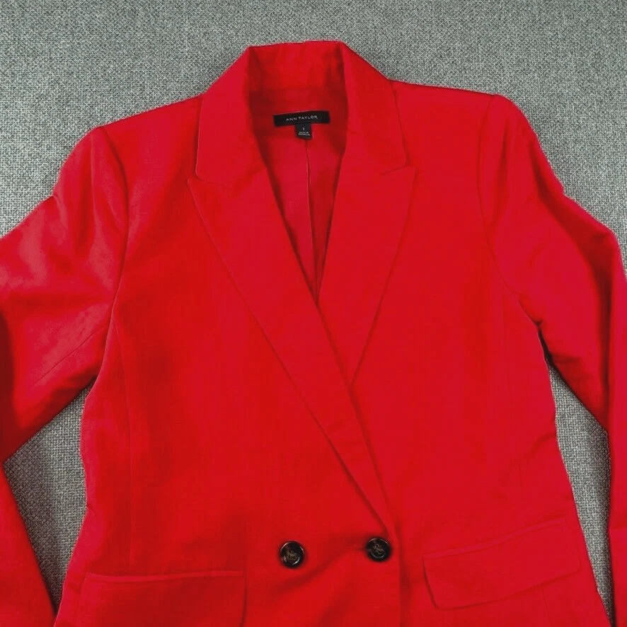 Blazer Ann Taylor para mujer talla 2 rojo rayón mezcla de lino ropa de trabajo elegante de negocios Foto 2 de 4