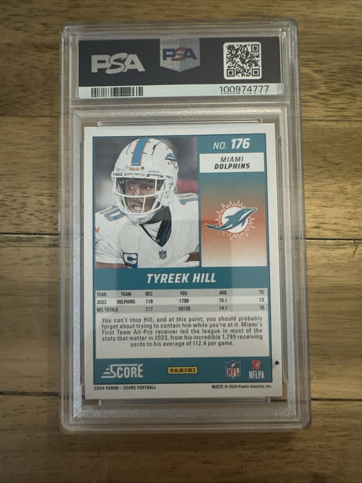 2024 Score Green Electric /99 Tyreek Hill  Miami Dolphins SP #176 PSA 9 POP 1 view 2