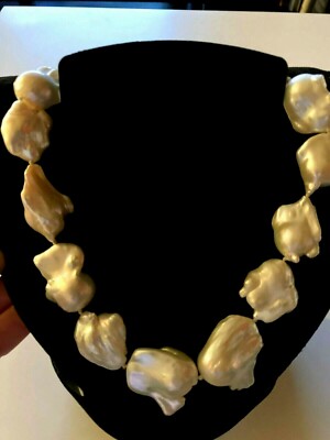 FRANCOIS BORGEL LARGE BAROQUE PEARL 17' NECKLACE STERLING SILVER CLASP