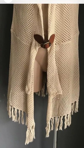 CROSSROADS Long Cardigan Beige Open Knit Jacket Cap Sleeve Fringed Size 20 NEW - Picture 5 of 13
