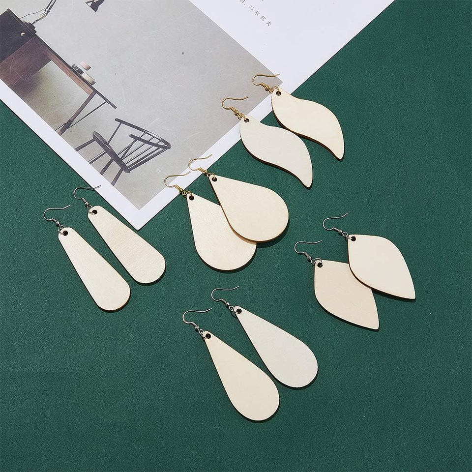 50 Pcs Natural Wood Pendants Unfinished Wooden Earrings Pendants With Hole For