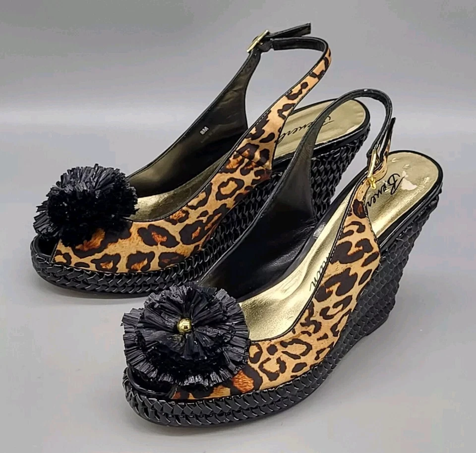 Beverly Feldman Animal Print Peep Toe 4" Cuña Eslinga Flor S 8 Fairygrunge Foto 2 de 4