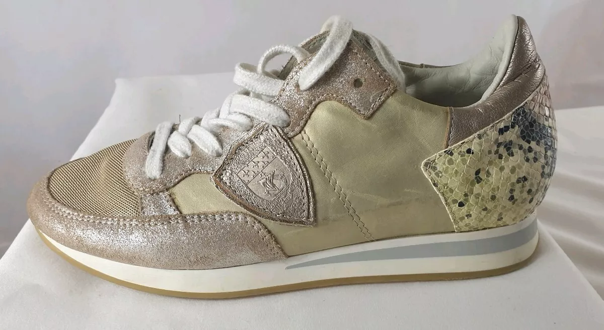 Philippe Model Gold Glitter Panel Sneaker Made in Italy us7 eu37 us6.5