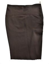 C0 Auth GUCCI Dark Brown Unlined Back Pleated Detail Side Zip Pencil Skirt Sz S