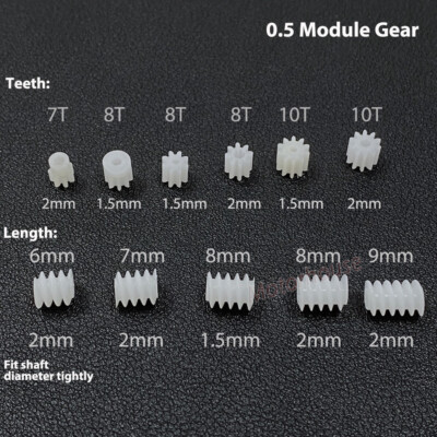 7/8/10 Teeth Plastic Gear 1.5mm/2mm Dia Transmission Pinion Worm Gear Motor Car