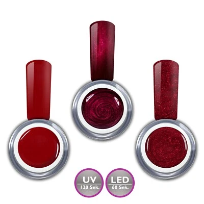 RM BEAUTYNAILS Farbgel Set Rot Glitter Nagelgel Nail Art Nagel Design French Led Uv Gel 3x5ml