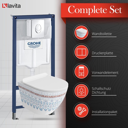 GROHE Vorwandelement Solido + Wand WC Sofi Slim Folklor + Knopf Set - Bild 21 von 29