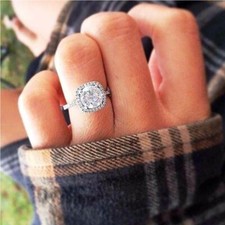 2.50 Ct Round Cut Diamond Halo Engagement Wedding Ring 14k White Gold Finish