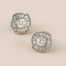 14K White Gold Round Cut Cluster CZ Floral Stud Push Back Earrings Gift