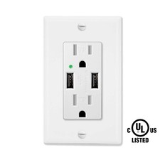 Dual USB Wall Outlet Tamper-Resistant 15A Power Socket Charger 2 Outlets TR NEW