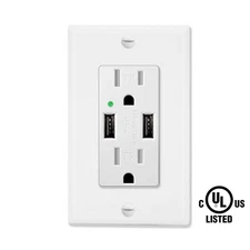 Electric Dual USB Outlet Wall Tamper-Resistant 15A AC Power Socket /wall plate