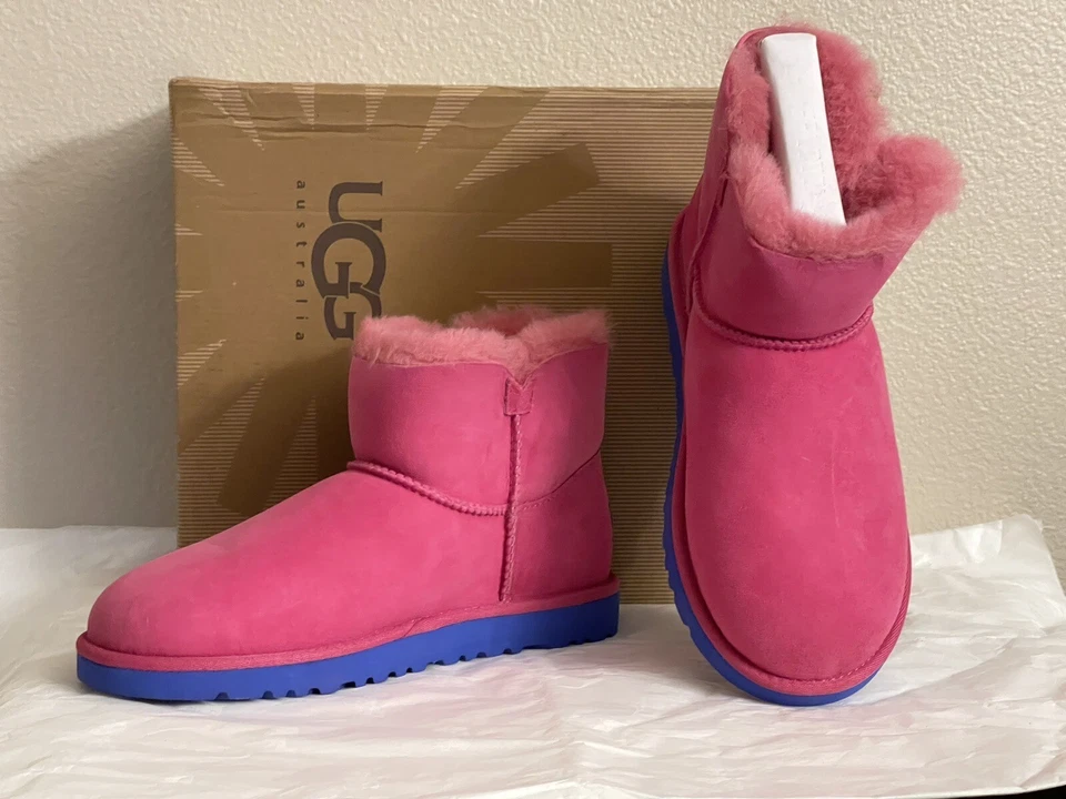 NUEVO EN CAJA UGG AUSTRALIA Mini Bailey Botón Lagarto Bota Fucsia Niños Grandes 6 EU 39 Foto 3 de 4