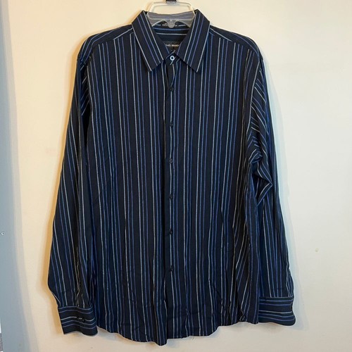 Michael Brandon Men's Lg 16.5 in neck Button down Oxford shirt. Black pin stripe - Picture 2 of 4
