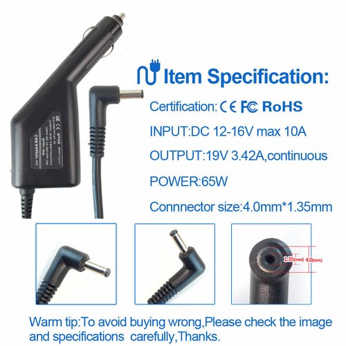 65W 19V 3.42A Car Charger for Asus VivoBook Flip 14 TP470EZ-IH74T TP470EZ new - Picture 2 of 4