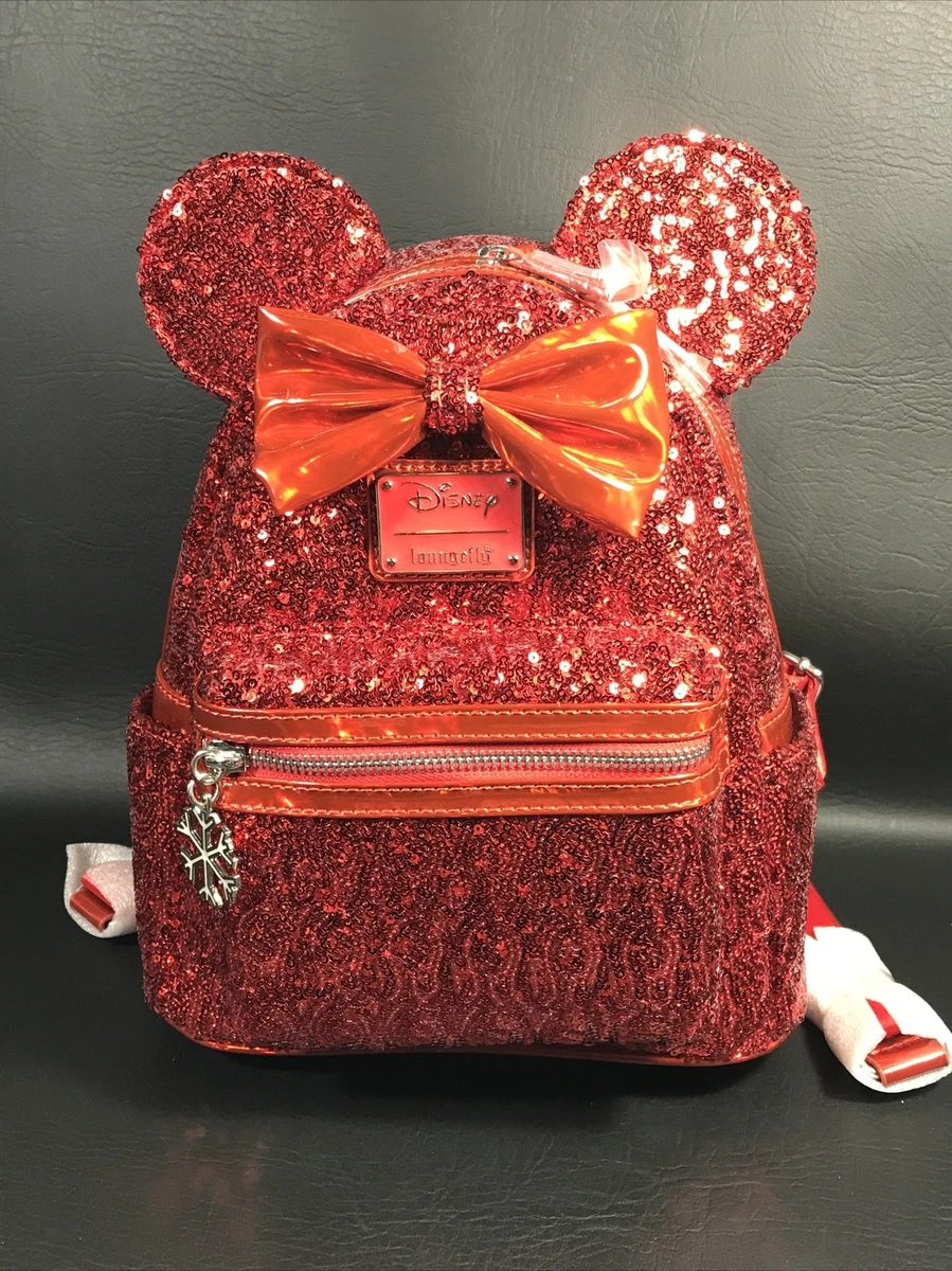 Loungefly Disney Minnie Mouse Red Snowflake Sequin Mini Backpack
