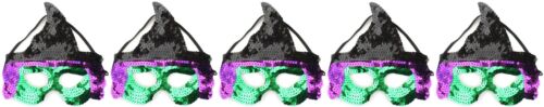 Zest 5 Sequinned Witch Masks Halloween Party Black Green & Purple - Picture 1 of 2