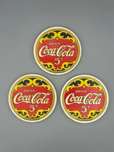 Vintage Coca-Cola 5 Cents Ceramic Drink Coasters (Lot of 3)