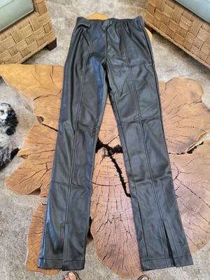 Steve Madden Size S Vegan Faux Leather Pants With Ankle Slits Cool Black